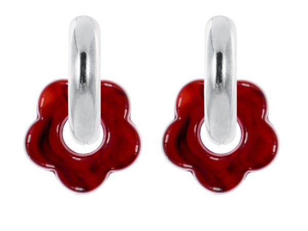 Créoles rondes fleur colorée en acier inoxydable argenté | Epaisseur fil: 5mm