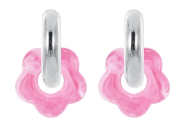 Créoles rondes fleur colorée en acier inoxydable argenté | Epaisseur fil: 5mm