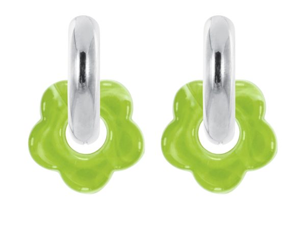 Créoles rondes fleur colorée en acier inoxydable argenté | Epaisseur fil: 5mm