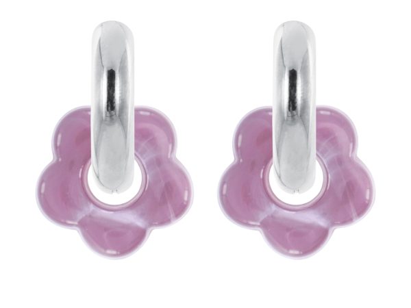 Créoles rondes fleur colorée en acier inoxydable argenté | Epaisseur fil: 5mm