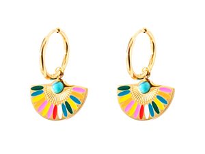 Créoles breloques émail en acier inoxydable doré