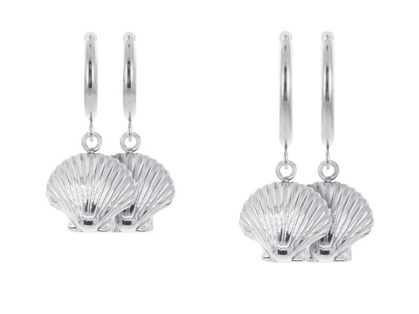 Créoles coquillage en acier inoxydable argenté