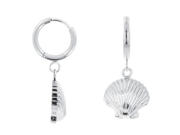 Créoles coquillage en acier inoxydable argenté