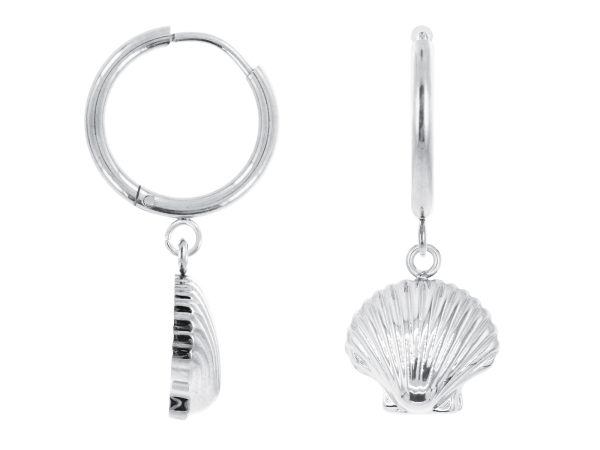 Créoles coquillage en acier inoxydable argenté