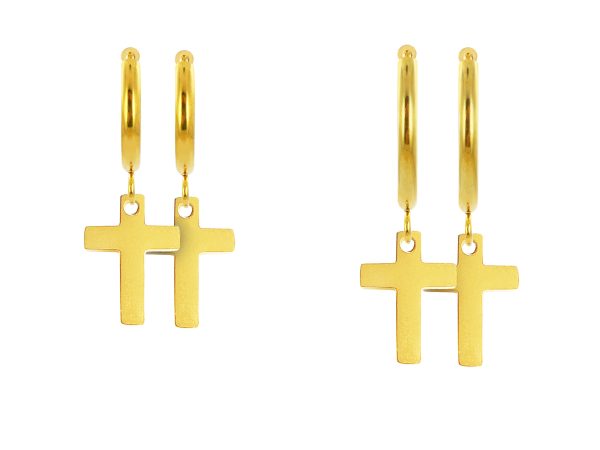 Créoles croix en acier inoxydable doré