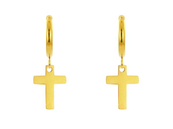 Créoles croix en acier inoxydable doré