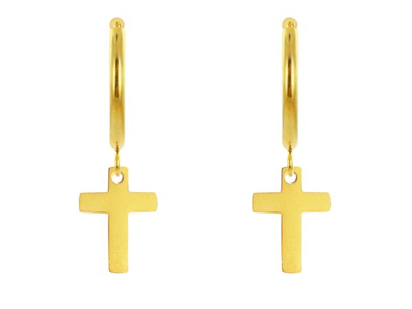 Créoles croix en acier inoxydable doré