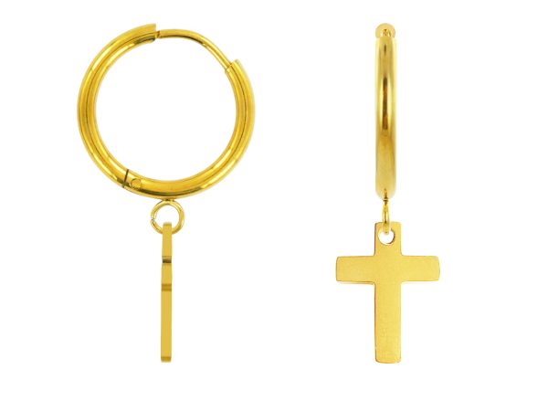 Créoles croix en acier inoxydable doré