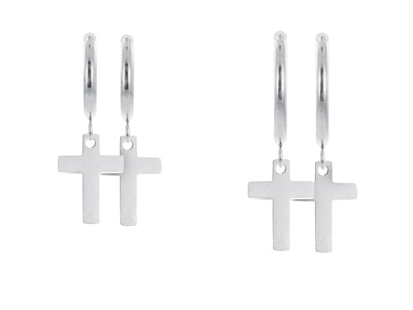 Créoles croix en acier inoxydable argenté