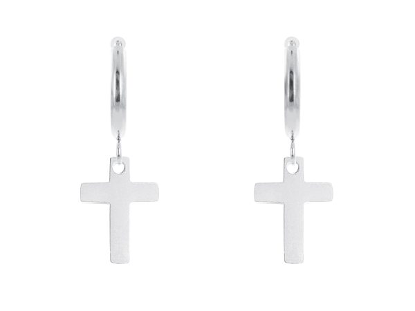 Créoles croix en acier inoxydable argenté