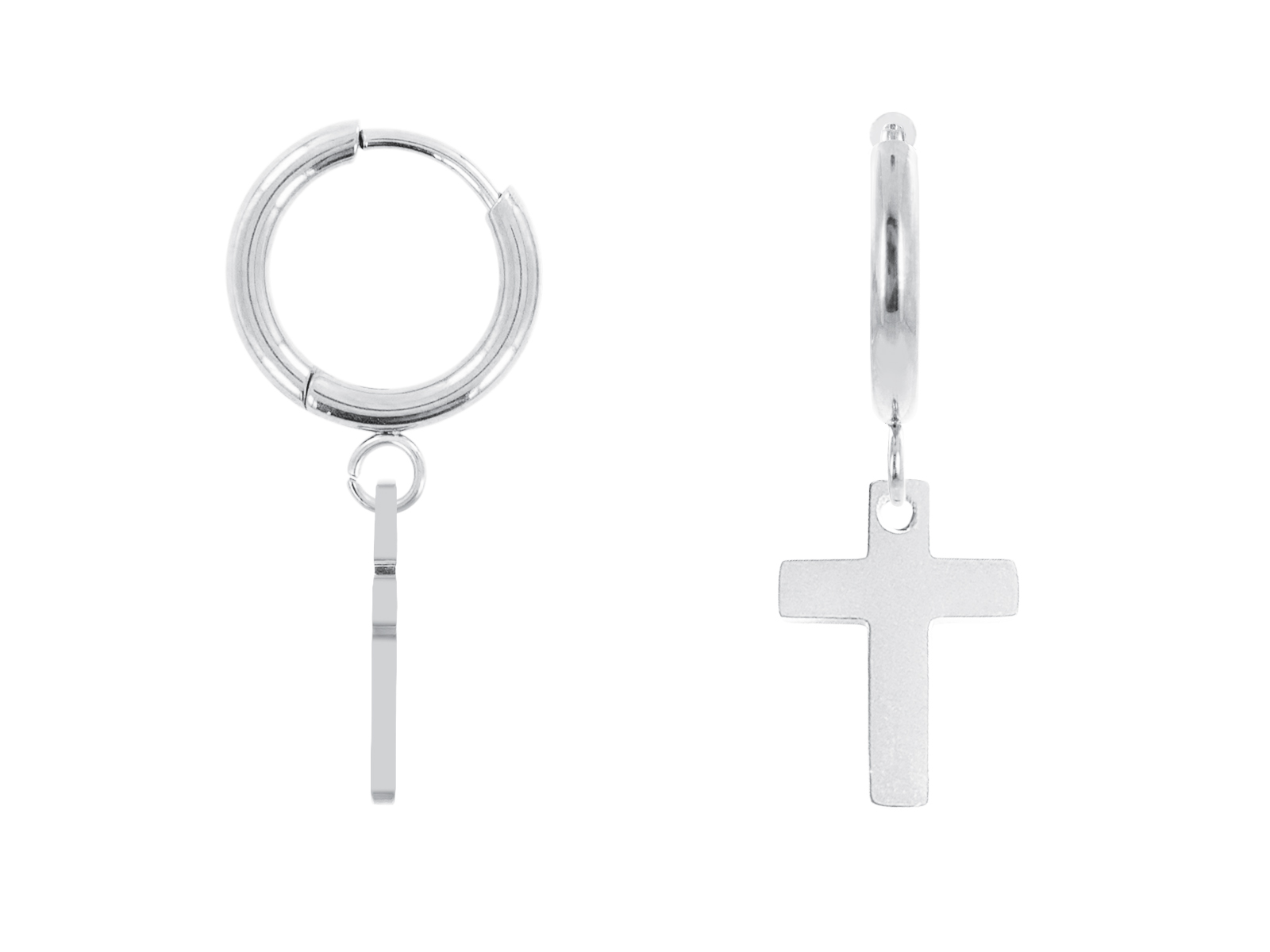 Créoles croix en acier inoxydable argenté