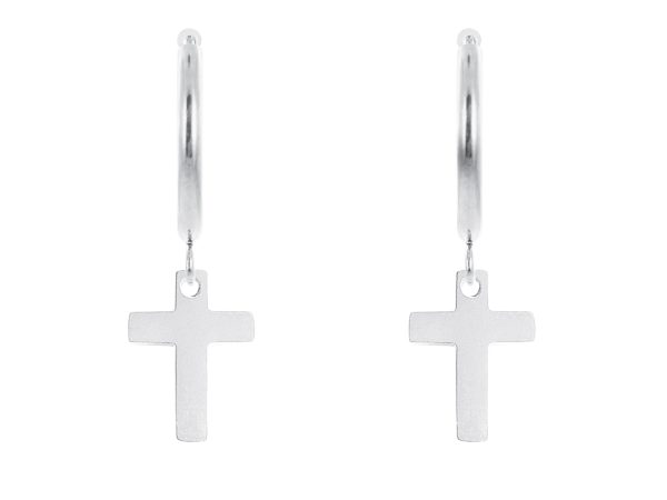 Créoles croix en acier inoxydable argenté