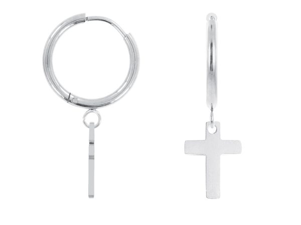 Créoles croix en acier inoxydable argenté