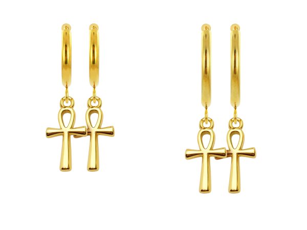 Créoles croix égyptienne en acier inoxydable doré