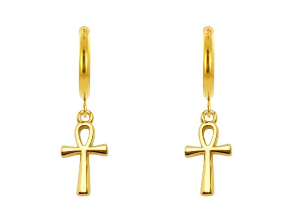 Créoles croix égyptienne en acier inoxydable doré