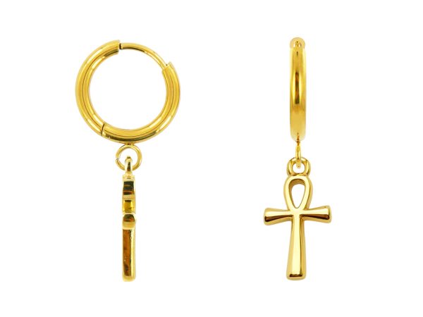 Créoles croix égyptienne en acier inoxydable doré