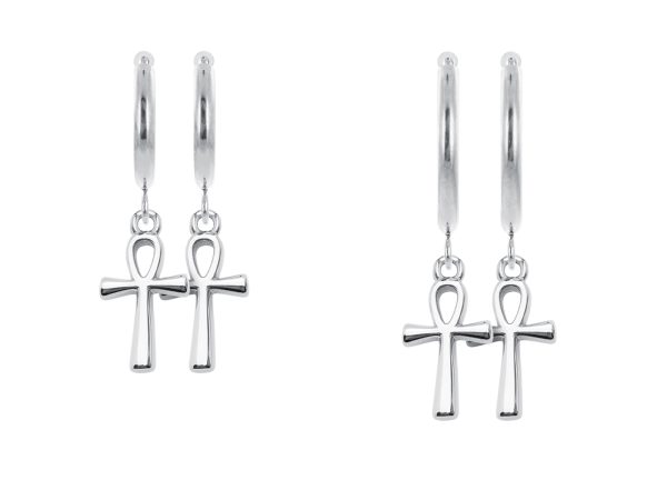 Créoles croix égyptienne en acier inoxydable argenté