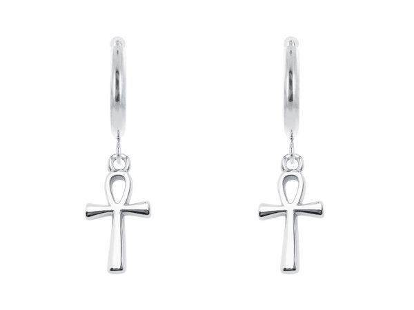 Créoles croix égyptienne en acier inoxydable argenté