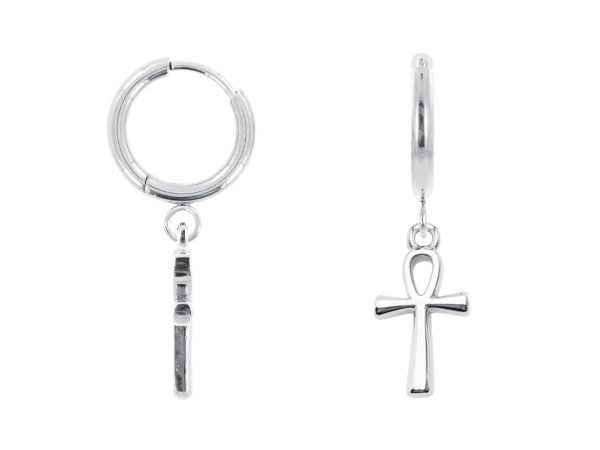 Créoles croix égyptienne en acier inoxydable argenté