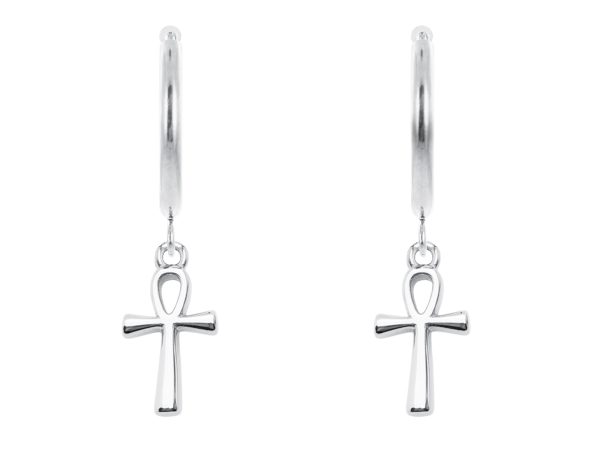 Créoles croix égyptienne en acier inoxydable argenté