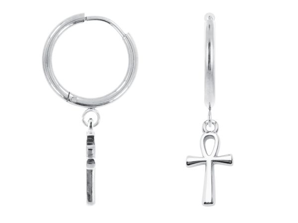 Créoles croix égyptienne en acier inoxydable argenté