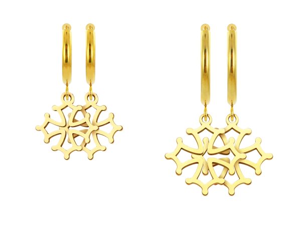 Créoles croix occitane en acier inoxydable doré