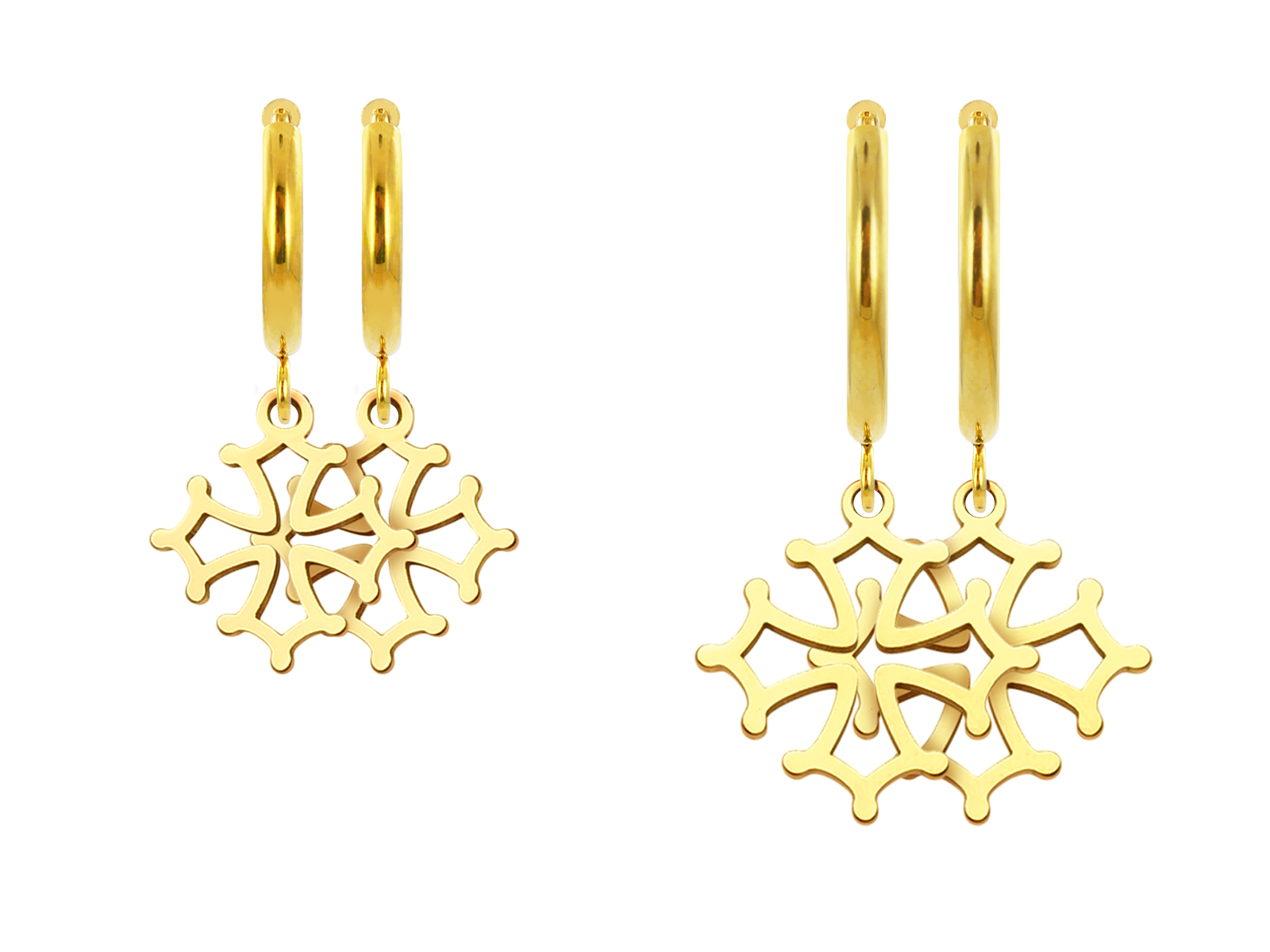 Créoles croix occitane en acier inoxydable doré