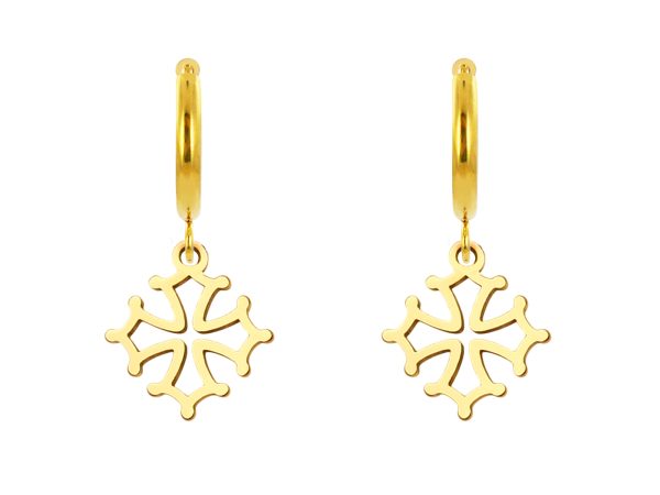 Créoles croix occitane en acier inoxydable doré