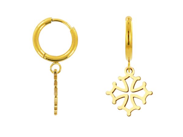 Créoles croix occitane en acier inoxydable doré