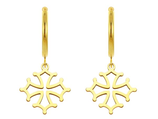 Créoles croix occitane en acier inoxydable doré