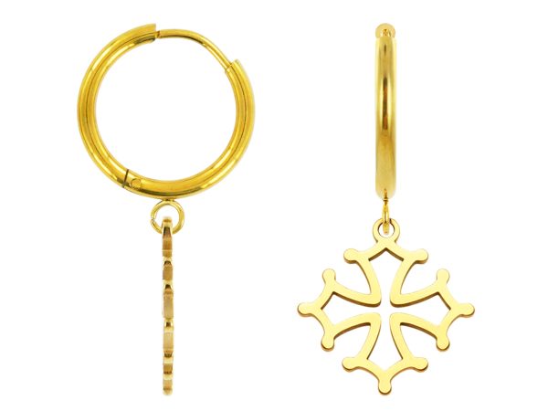 Créoles croix occitane en acier inoxydable doré
