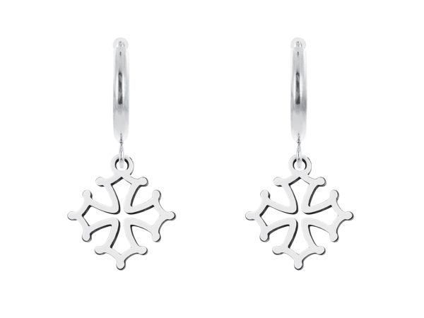 Créoles croix occitane en acier inoxydable argenté