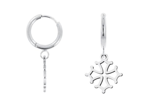 Créoles croix occitane en acier inoxydable argenté