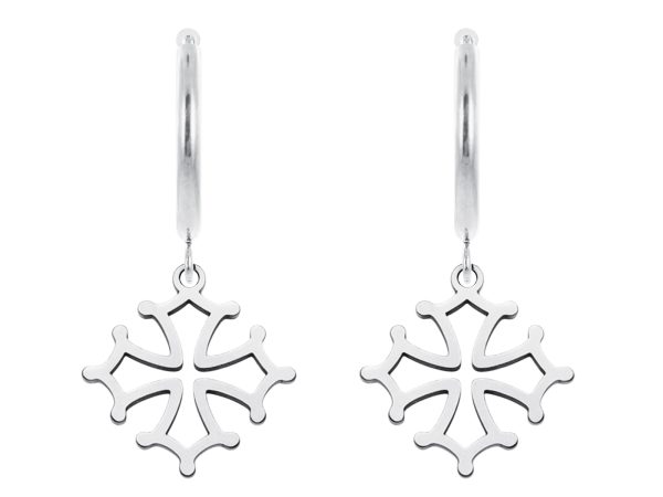 Créoles croix occitane en acier inoxydable argenté