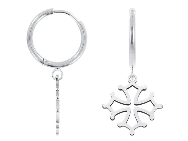 Créoles croix occitane en acier inoxydable argenté