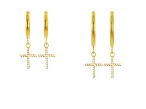 Créoles croix oxydes de zirconium en acier inoxydable doré