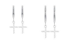 Créoles croix oxydes de zirconium en acier inoxydable argenté