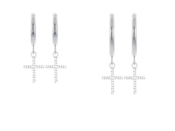 Créoles croix oxydes de zirconium en acier inoxydable argenté