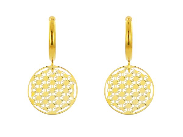 Créoles fleur de vie en acier inoxydable doré