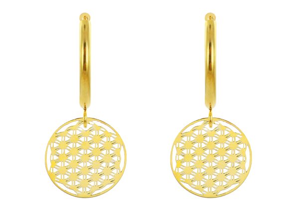 Créoles fleur de vie en acier inoxydable doré