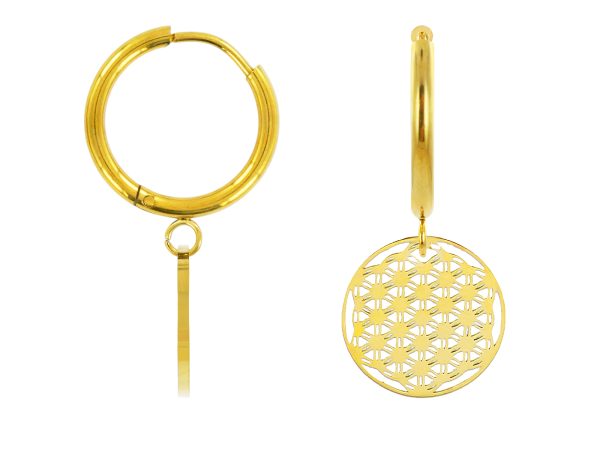 Créoles fleur de vie en acier inoxydable doré