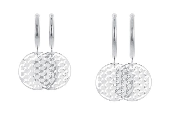 Créoles fleur de vie en acier inoxydable argenté