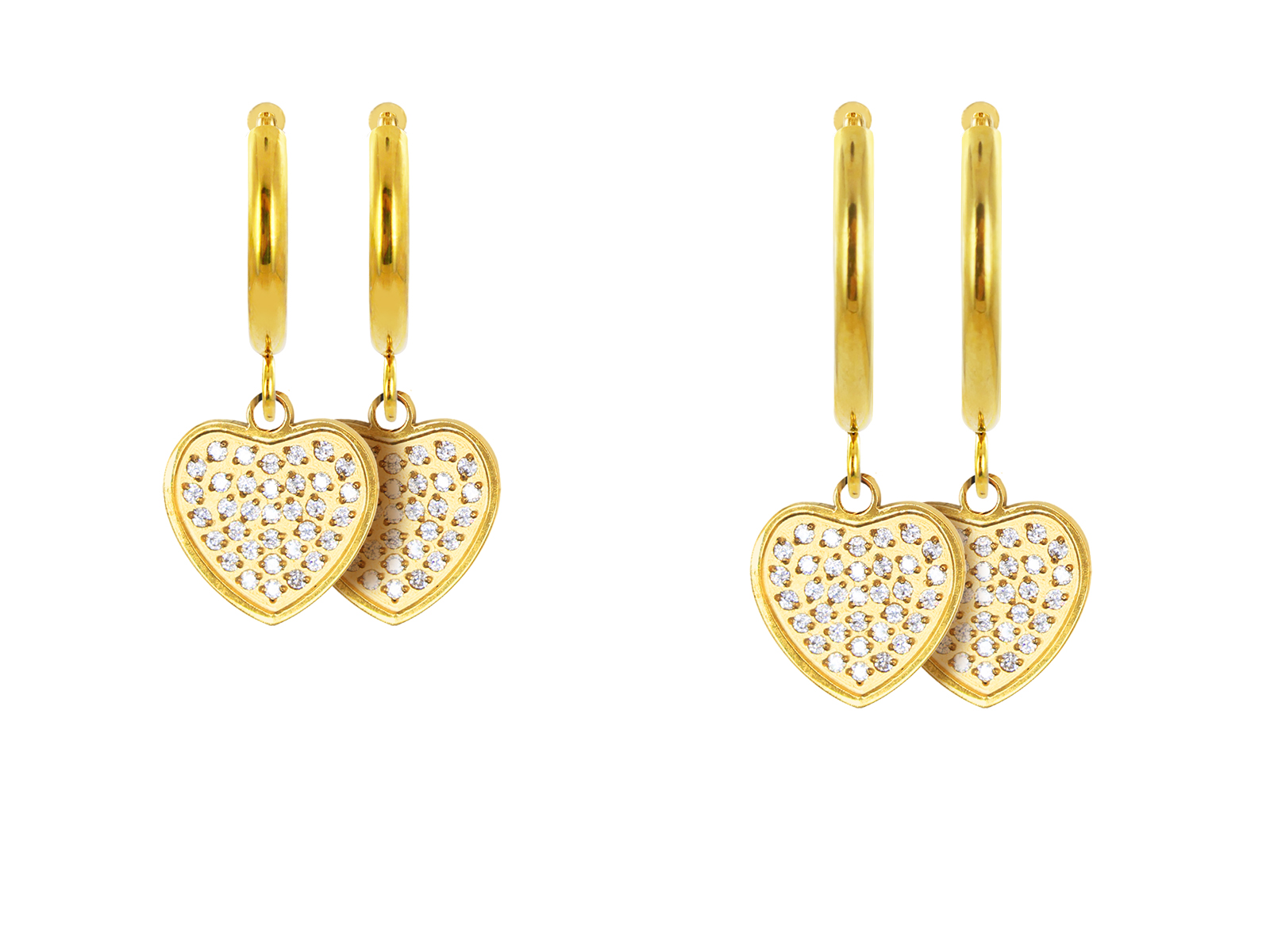 Créoles cœur oxydes de zirconium en acier inoxydable doré