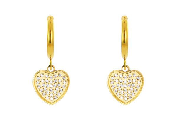 Créoles cœur oxydes de zirconium en acier inoxydable doré