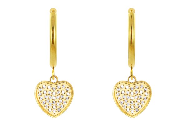 Créoles cœur oxydes de zirconium en acier inoxydable doré