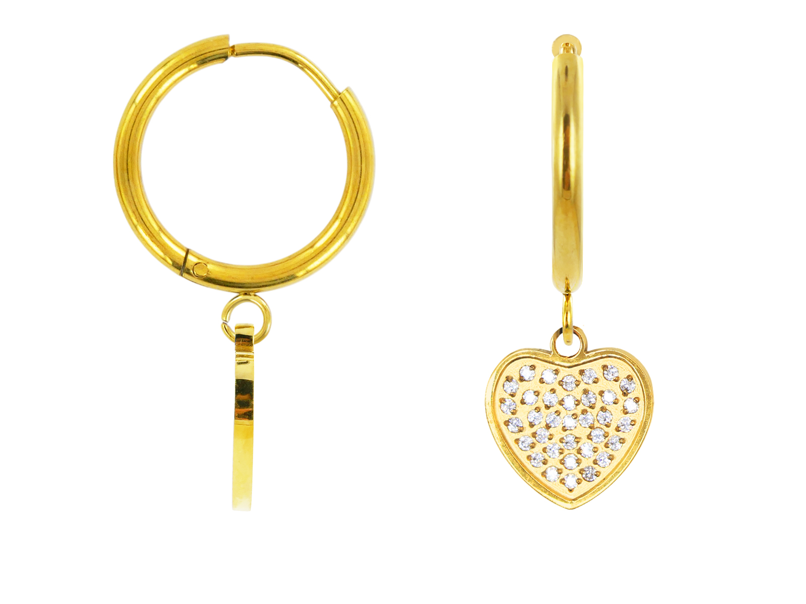 Créoles cœur oxydes de zirconium en acier inoxydable doré