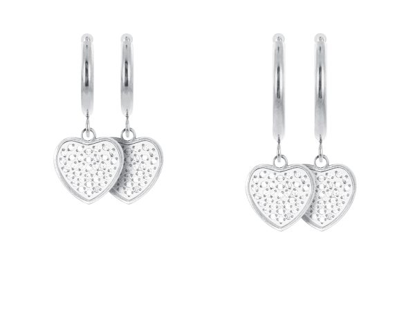 Créoles cœur oxydes de zirconium en acier inoxydable argenté