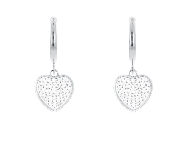 Créoles cœur oxydes de zirconium en acier inoxydable argenté