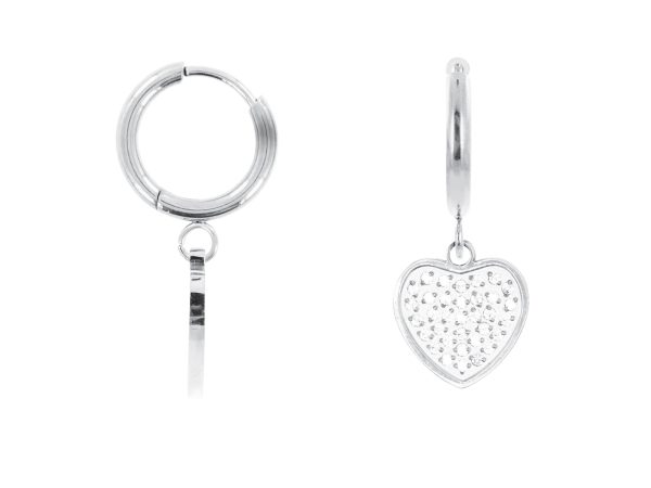 Créoles cœur oxydes de zirconium en acier inoxydable argenté