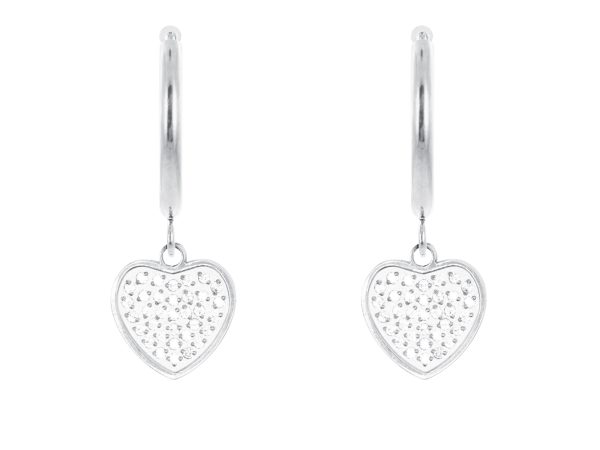 Créoles cœur oxydes de zirconium en acier inoxydable argenté